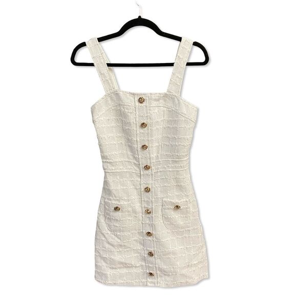 Amanda Uprichard Archie Mini Dress Kerrigan White Tweed Gold Buttons Revolve XS - Picture 5 of 11